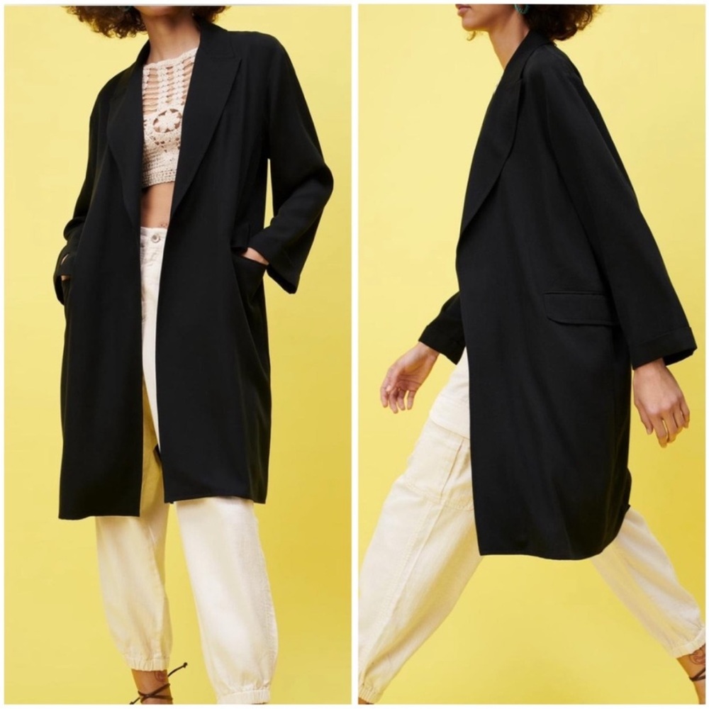 ZARA Oversized Slouchy Long Open Jacket Lyocell Lightweight Flowy Matrix Blazer